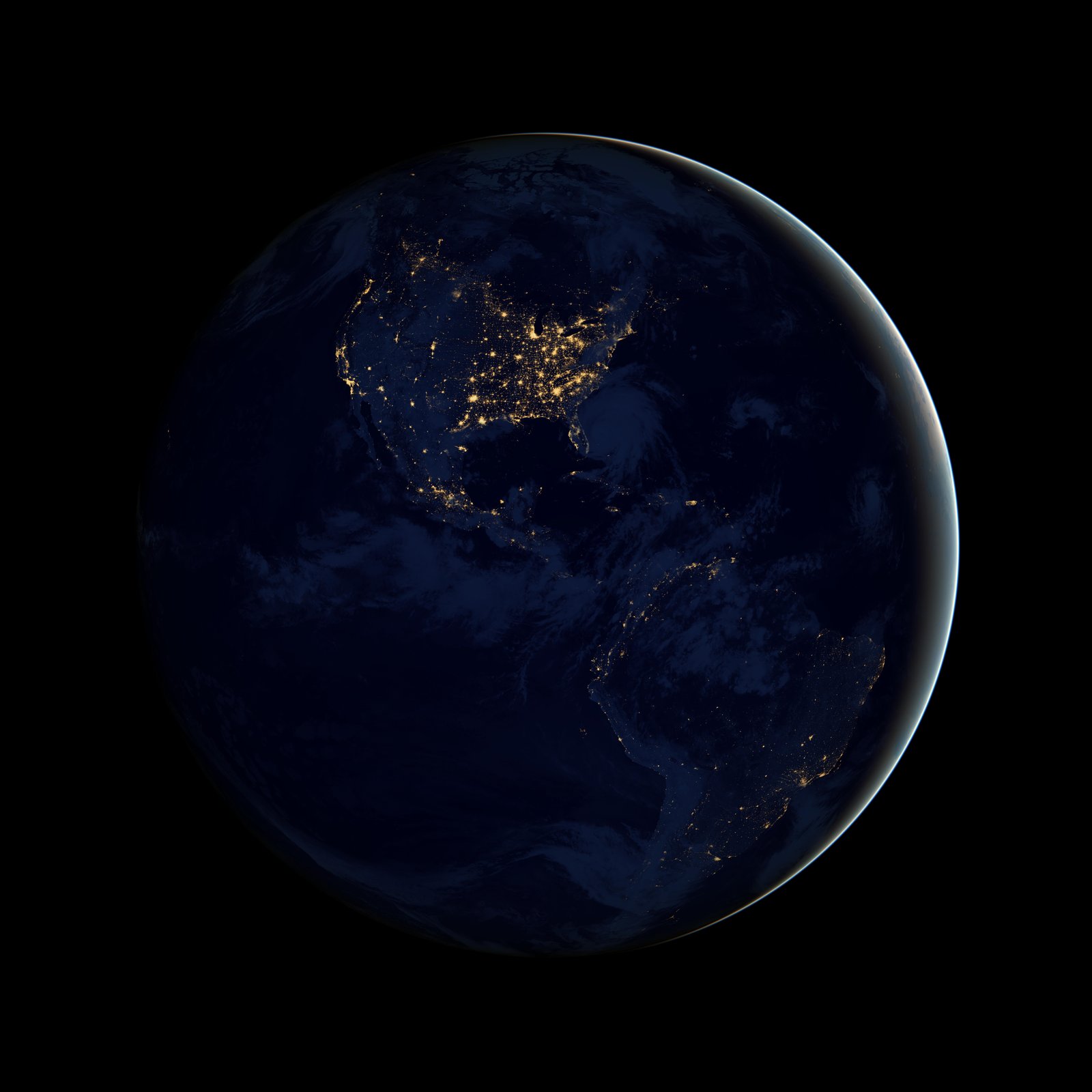 Earth at night — city lights visible from orbit